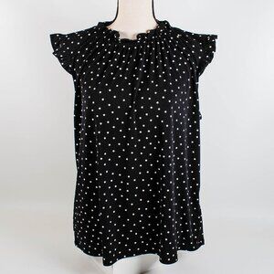 Adrianna Papell Black White Polkadot High Neck Sleeveless Blouse - XL